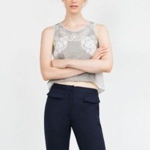 ZARA WB Lace Crop Tank Top Flora Design Semi Sheer